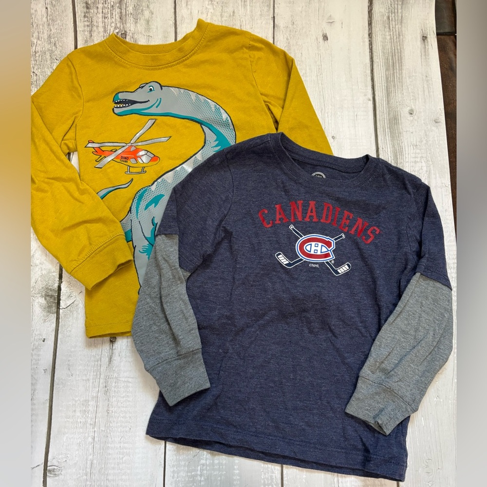 Bundle of 2 Long Sleeve Tees NHL Canadiens and Carters Dinosaur